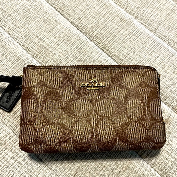 Coach Handbags - Coach Signature Double zip wallet wristlet brown